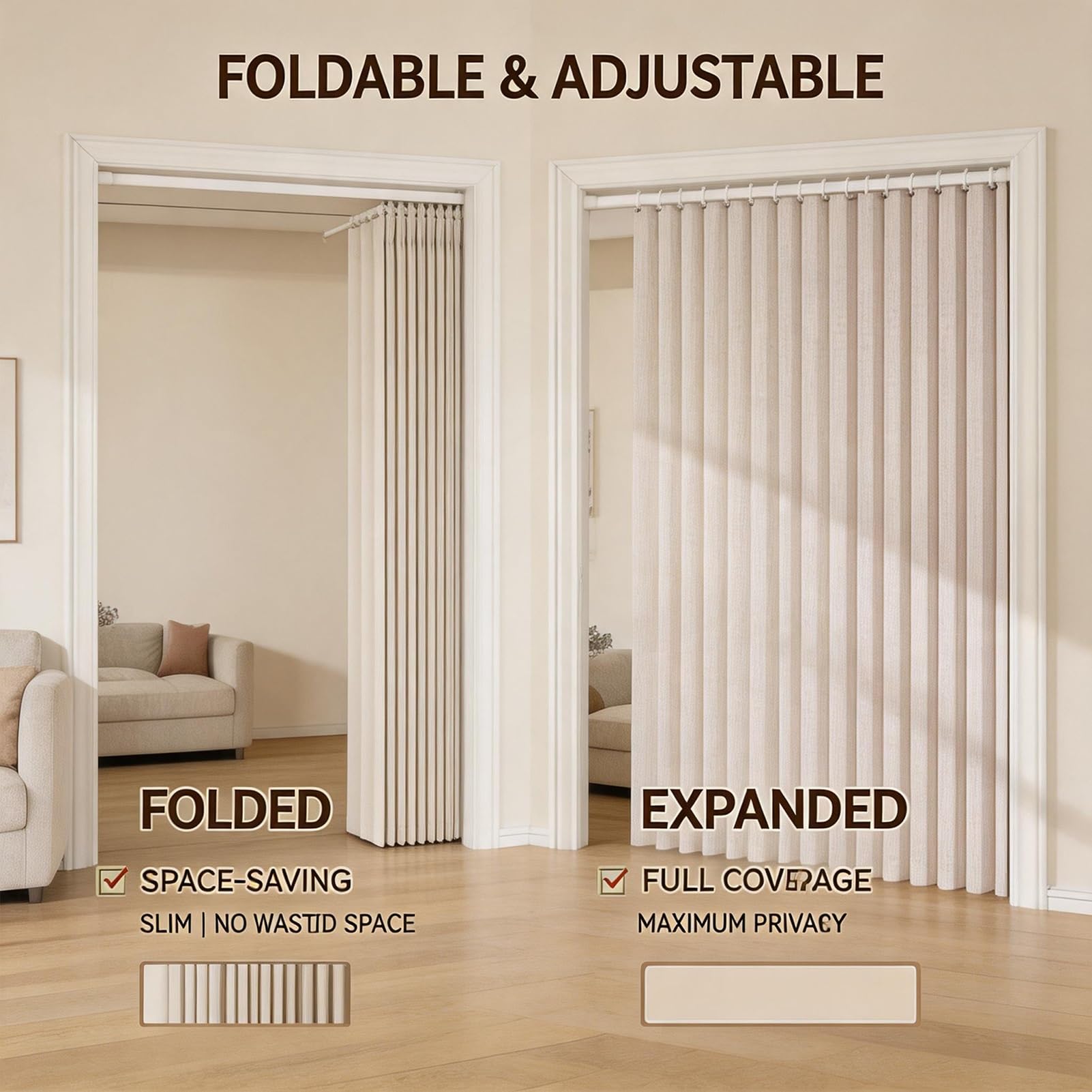 Separador magnético para puertas, cortina opaca sin taladro, para grandes espacios, ideal para sala de estar, dormitorio, baño y más