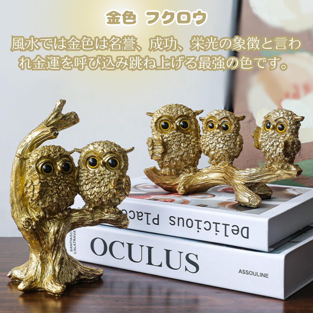 Amazon.co.jp: フクロウ 置物 開運 ふくろう 風水 縁起物 梟 白 金 二