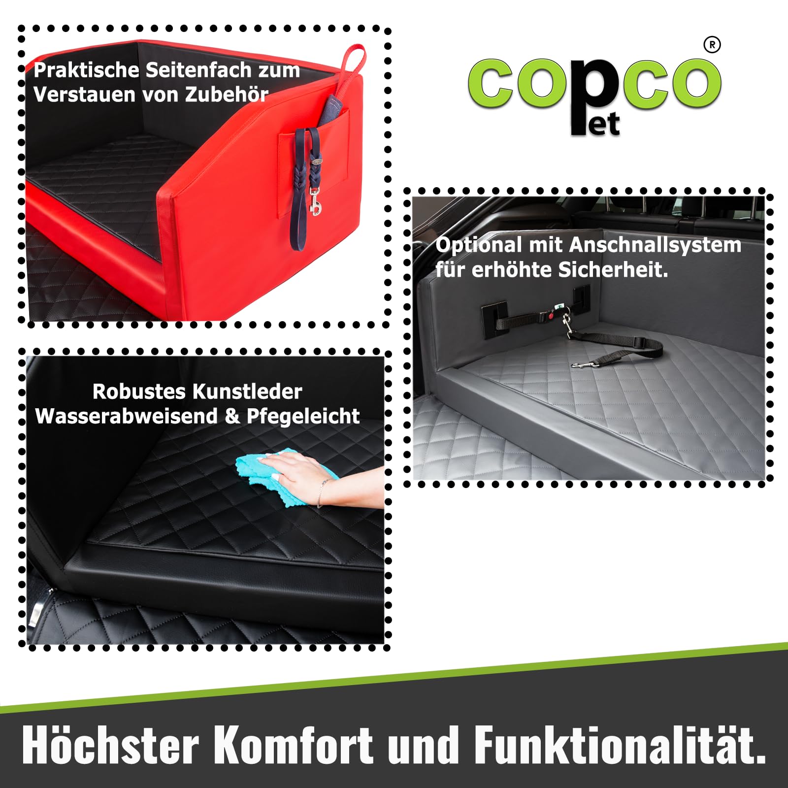 Hundebox Auto Kofferraumschutz Hund mit ladekantenschutz Kofferraum【Mit Tasche】 Kofferraum schutzmatte herausnehmbar - Hunde Autositz Wasserabweisend, hundetransportbox 70x55x38cm Rot/Schwarz