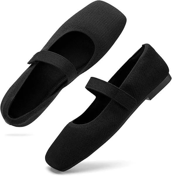 Soesyi Wide Toe Box Flats Women Comfort Slip On Ballet Shoes Mary Jane Dressy Knit Flats with Adjustable Straps Washable Casual Office