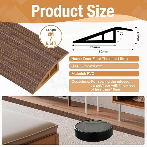 Self-Adhesive Floor Transition Strip, Door Threshold Strips for Laminate, Tile, and Carpet, Bridges Height Gaps 10-15mm, Flat Laminate Profile Flooring Edge Trim Strip for Doorways
