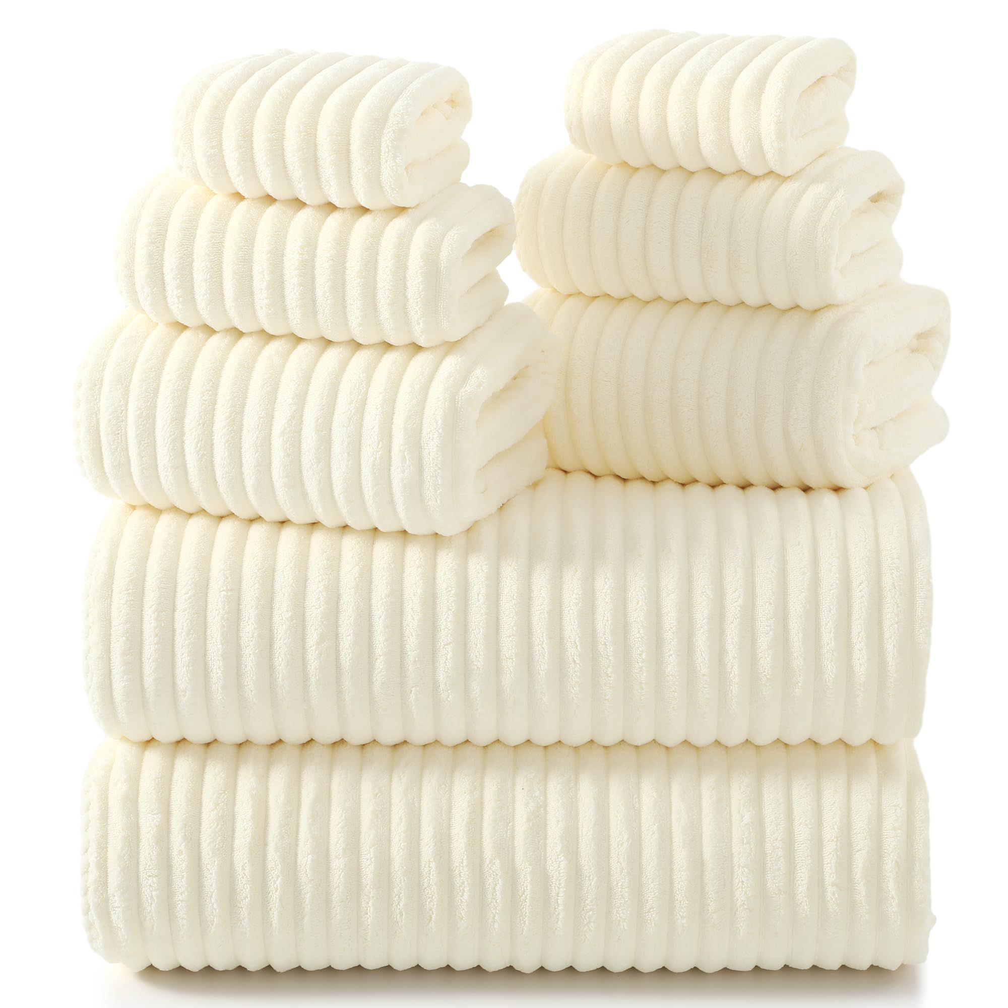 REDKISS Cream Microfiber Bath Towels Set 8 Piece - 70x35 Inches Bathroom Towels of 8 Large Oversized Bath