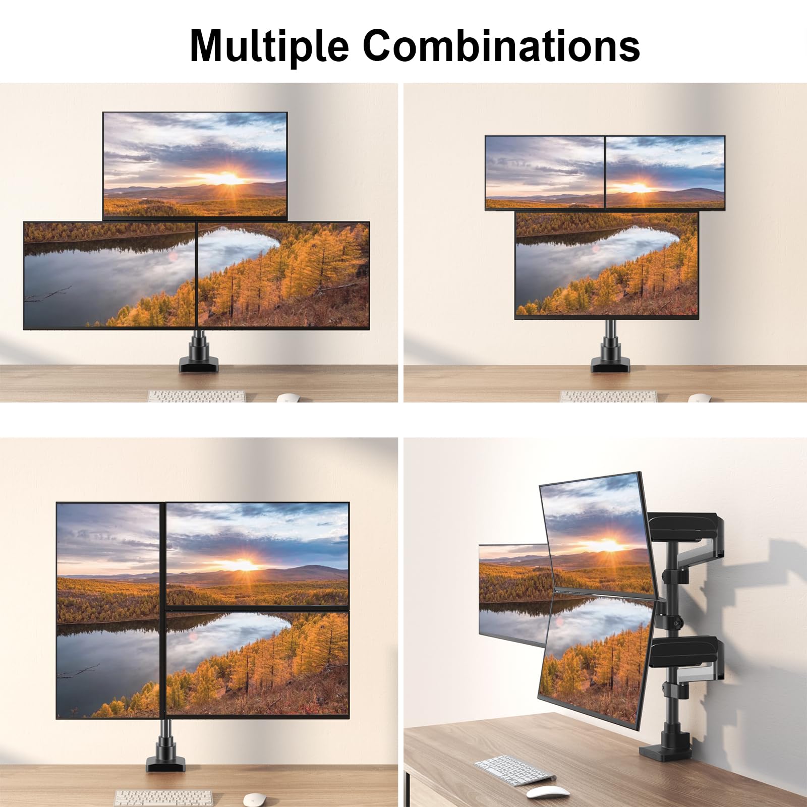 PUTORSEN Supporto per monitor 3 monitor per schermo da 17-32 pollici, supporto per monitor 3 monitor regolabile in altezza con braccio da 9 kg, asta da 67 cm, orientabile VESA 75/100 mm