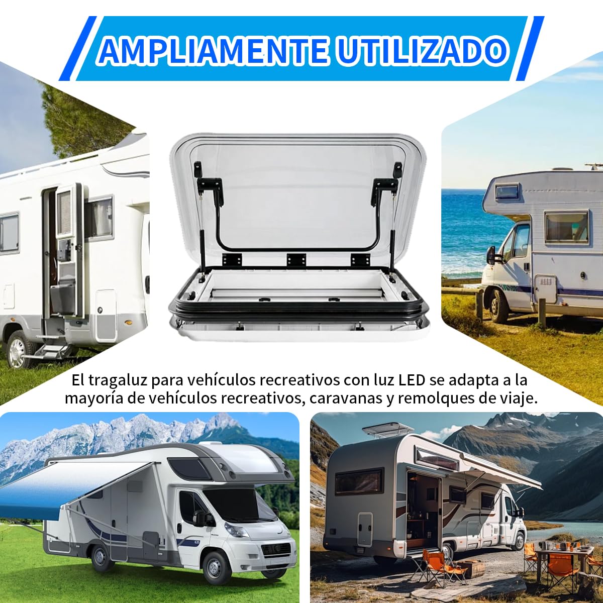 Claraboya caravana ,Claraboya de Techo para Furgoneta Camper, 700x500 mm con LED, Ventilación e Iluminación Todo en Uno, Resistente al Agua con Pantalla Antiinsectos