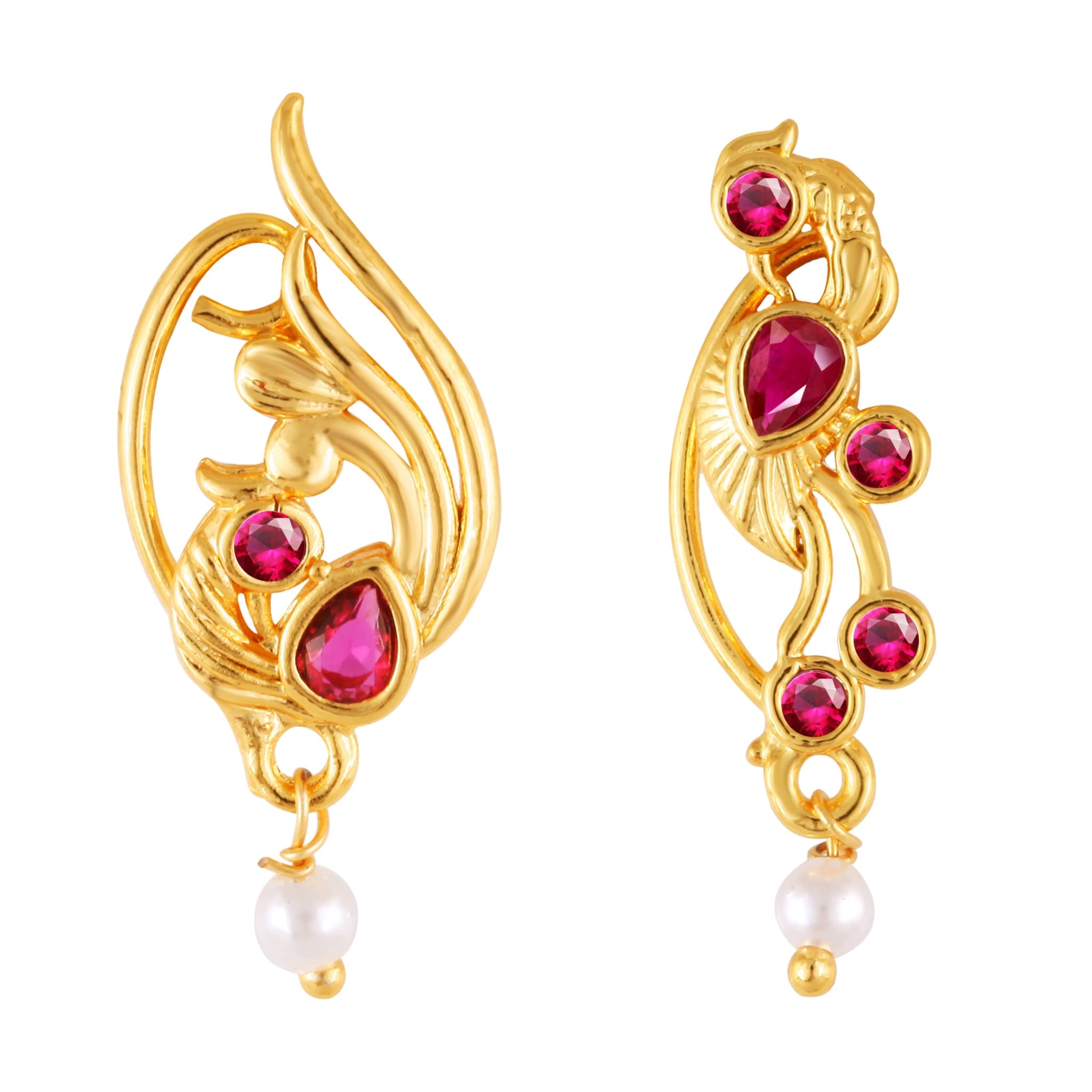 Vighnaharta Gold Plated Mayur Design with Pearl and Artificial stone Alloy Maharashtrian Cultural Nath Nathiya./ Nose Pin valentine day gift valentineday gift for her gift for him gift for women gift for women[VFJ1157-1158NTH-Press-Red]-image-38