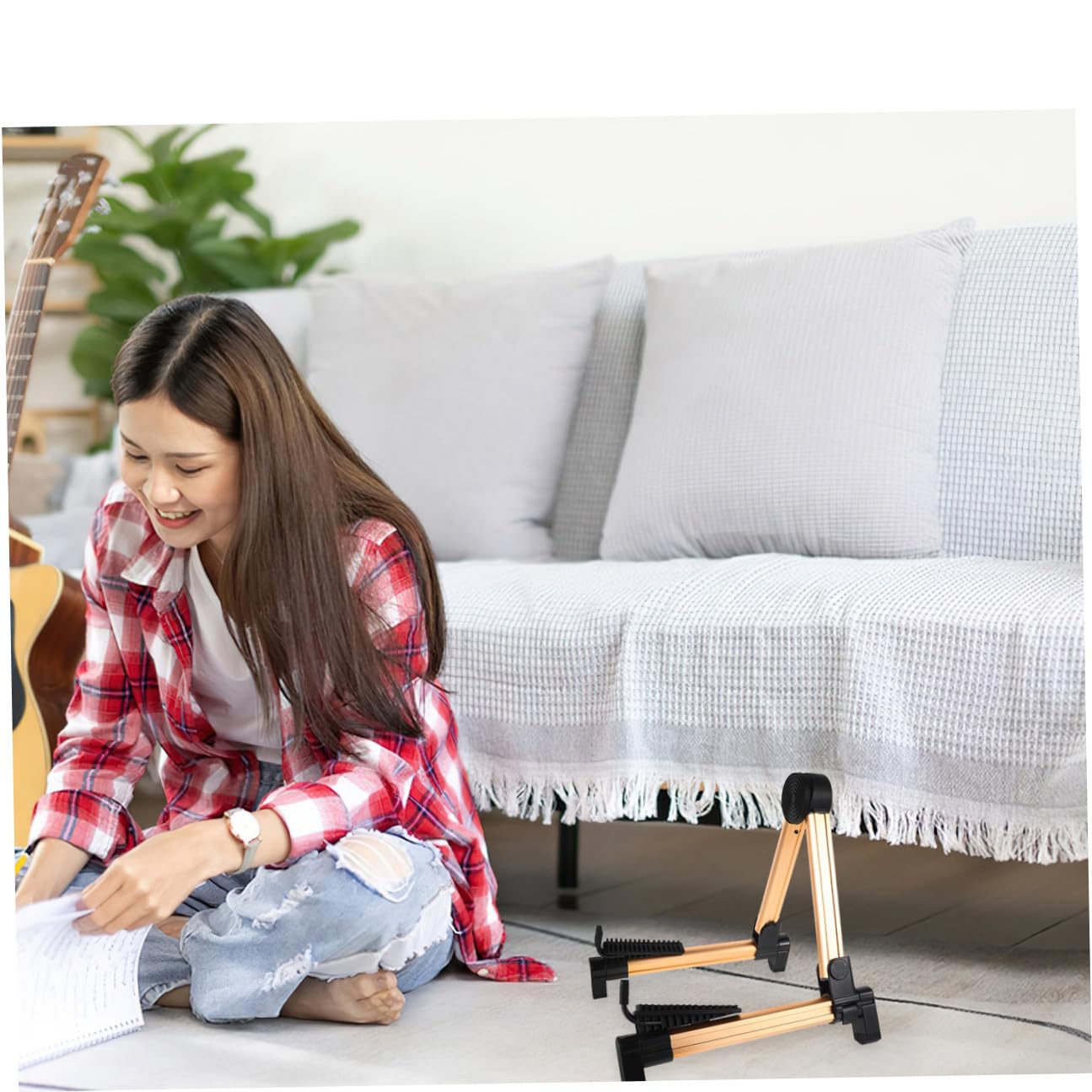 YARNOW Supporto Multiuso da Terra per Chitarra, Basso, Ukulele, Argento | Acciaio Inossidabile, Performance e Scuola, Facile da Usare e Portatile