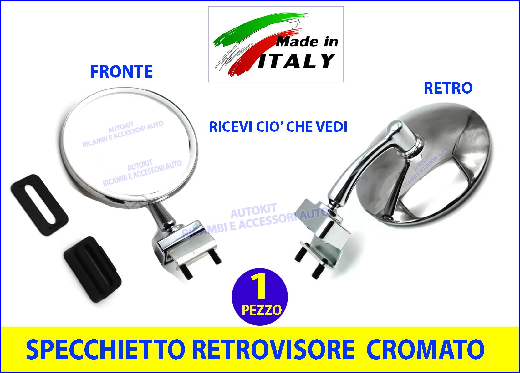 Specchio Retrovisore Per Fiat 500 F L R Rotondo Cromato A Goccia Con Morsetto - Foto 9