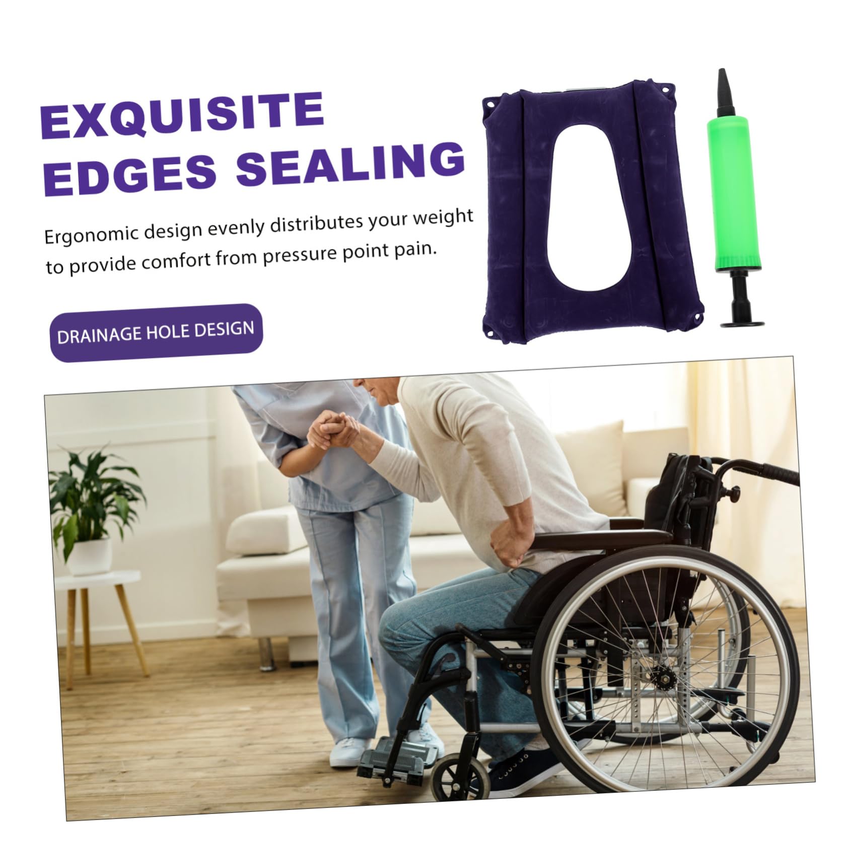 KOMBIUDA Cojín PVC para Inflable Antiescaras Transpirable Ruedas Silla Portátil Flocado y PP, Ligero Color Aleatorio y Personas Mayores y Pacientes