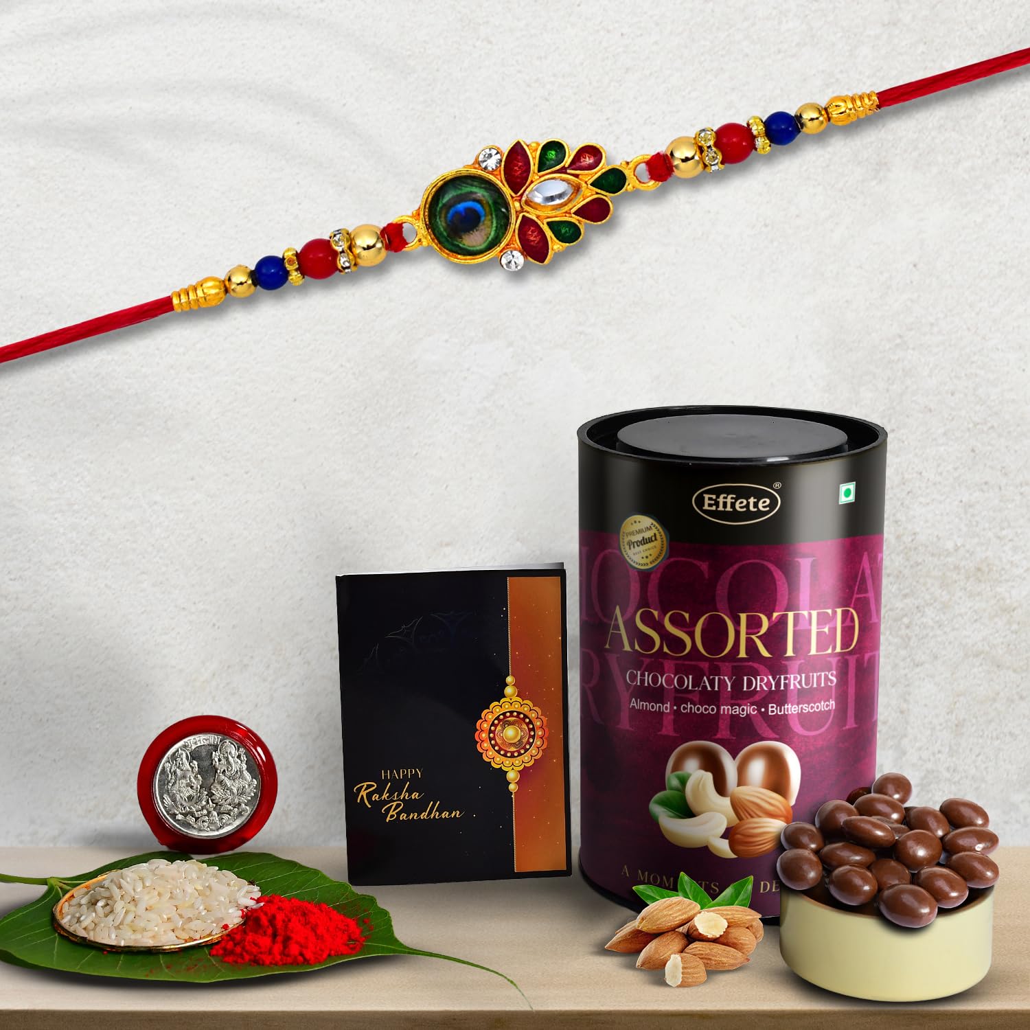 DeoDap (K1_319_AS) Rakhi Combo with Assorted Chocolate Dryfruits 96gm| Rakhi for brother with gift | chocolate gift pack |rakhi with Chocolate Gift Hemper | Fancy Rakhi for men | Set of 1 | (B0CC96DQH7) Amazon Price History, Amazon Price Tracker