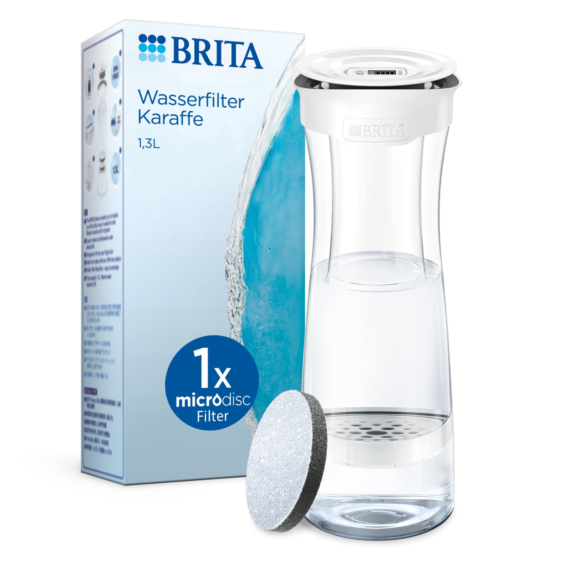 BRITA Wasserfilterkaraffe weiß, 1,3 L – mit MicroDisc-Filter