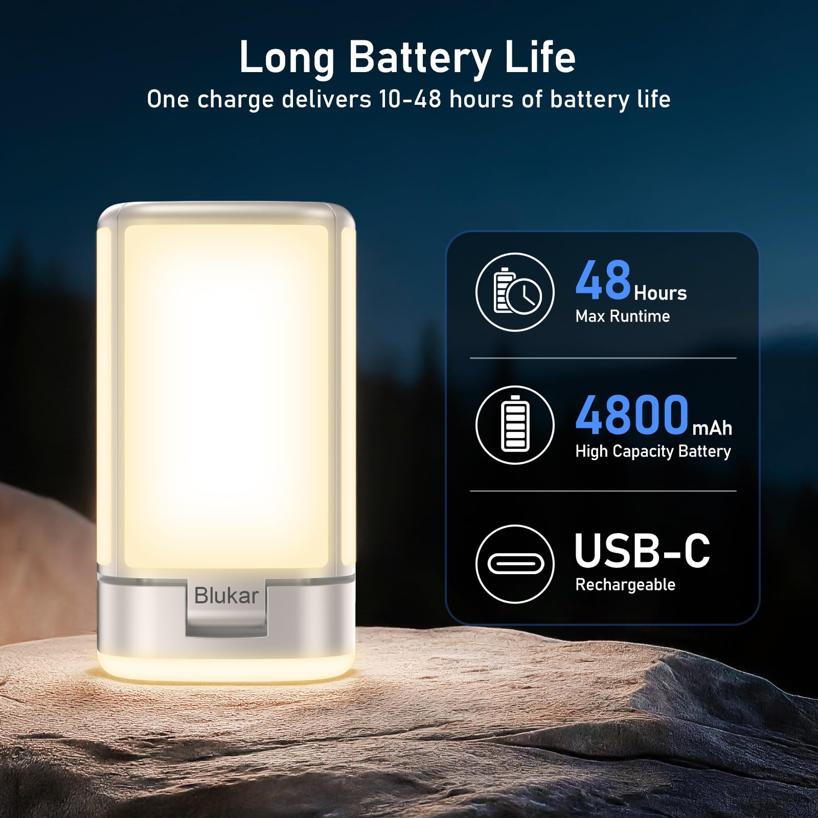 Blukar 116 LED Lampada Campeggio Ricaricabile, 360° Super Brillante Luce Campeggio Portatile, 7 Modalità, 4800mAh Lunga Durata, Lampada per Tende per All'aperto/Emergenza/Interruzione di Corrente