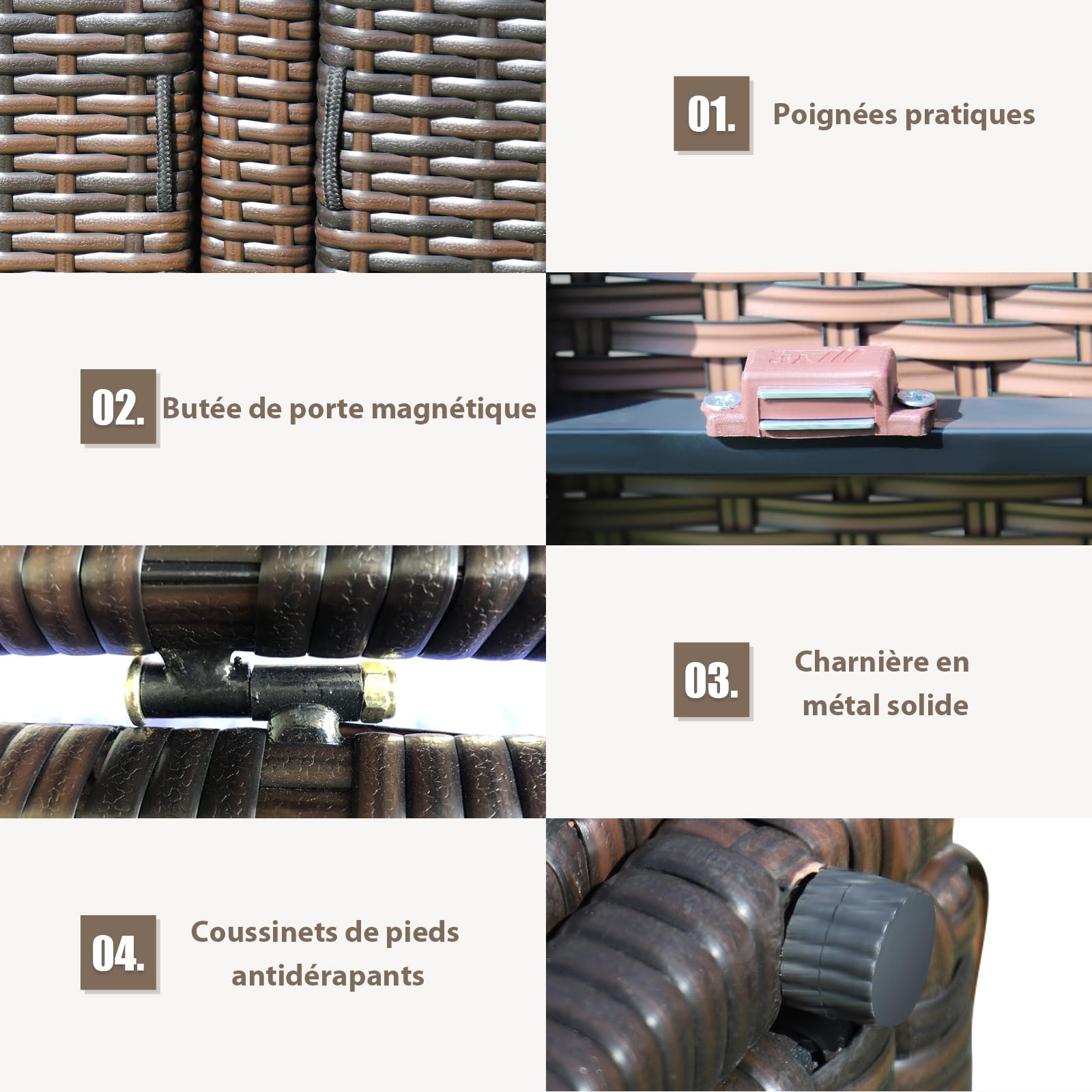 COSTWAY Coffre de Rangement Extérieure en Rotin 335L, Boîte de Rangement avec Couvercle 2 Portes 2 étagères Cadre en Acier, pour Ranger des Outils Jouet Accessoires 115x60x65CM (Marron)