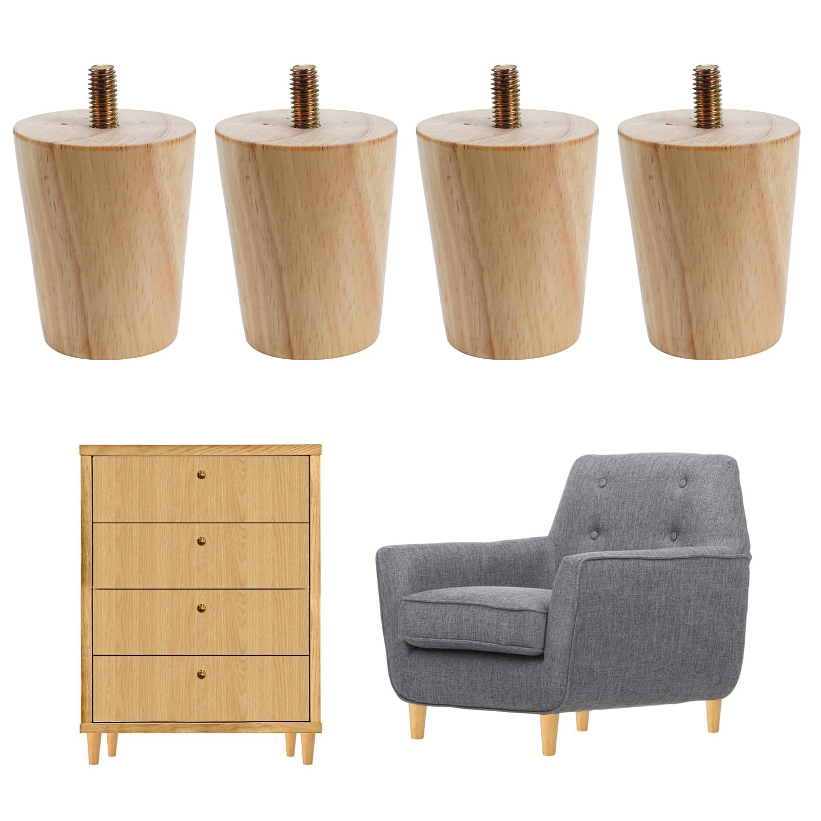 4 Gambe In Legno Massello Per Mobili - Piedini 6cm Per Tavoli, Divani, Letti E Armadi - Foto 11