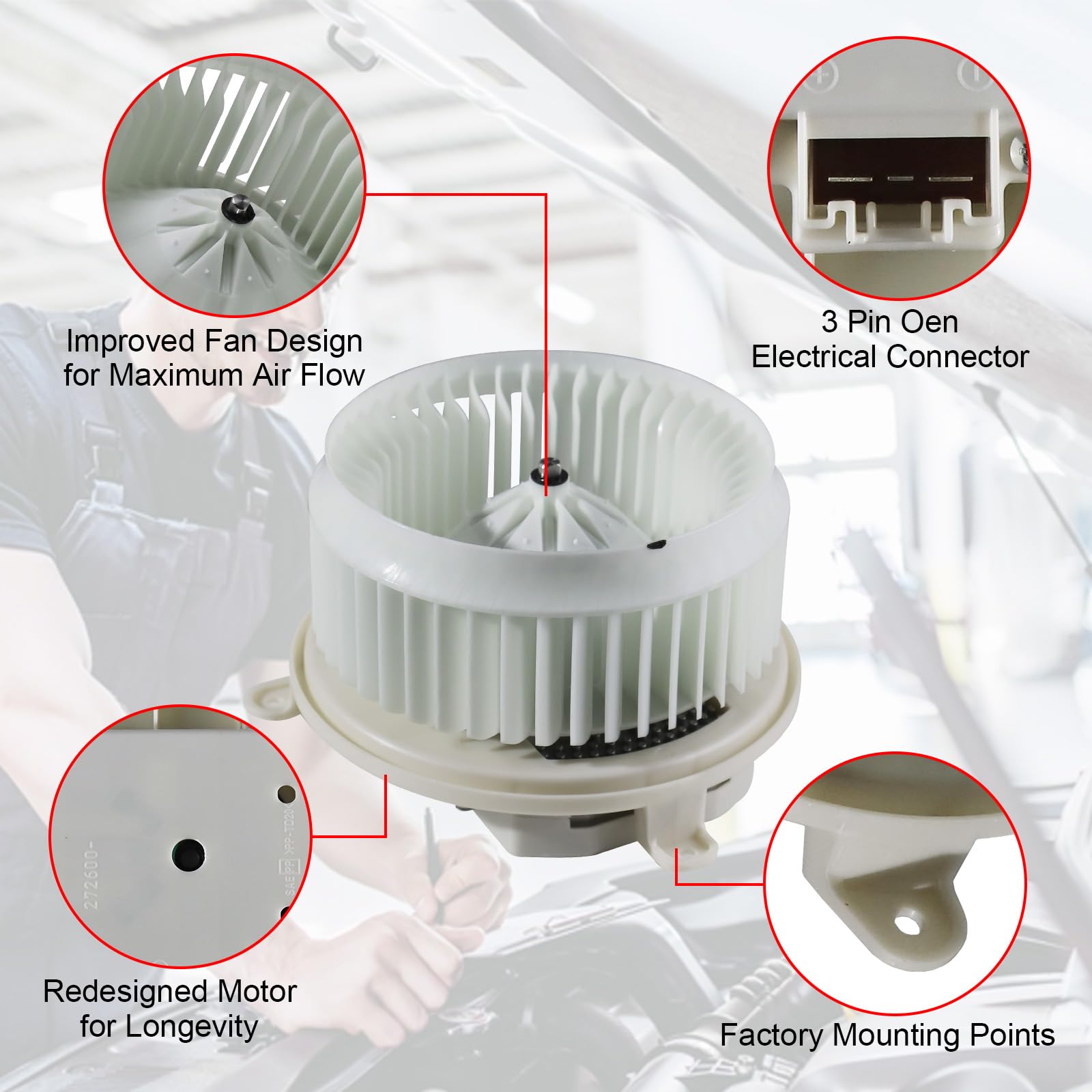 Motor de ventilador de calentador HVAC con motor sin escobillas compatible con vehículos Toyota - Sequoia 2008-2022, Sienna 2011-2020 - lado delantero, repuesto # 87103-0C051 700298 871030C051 75050