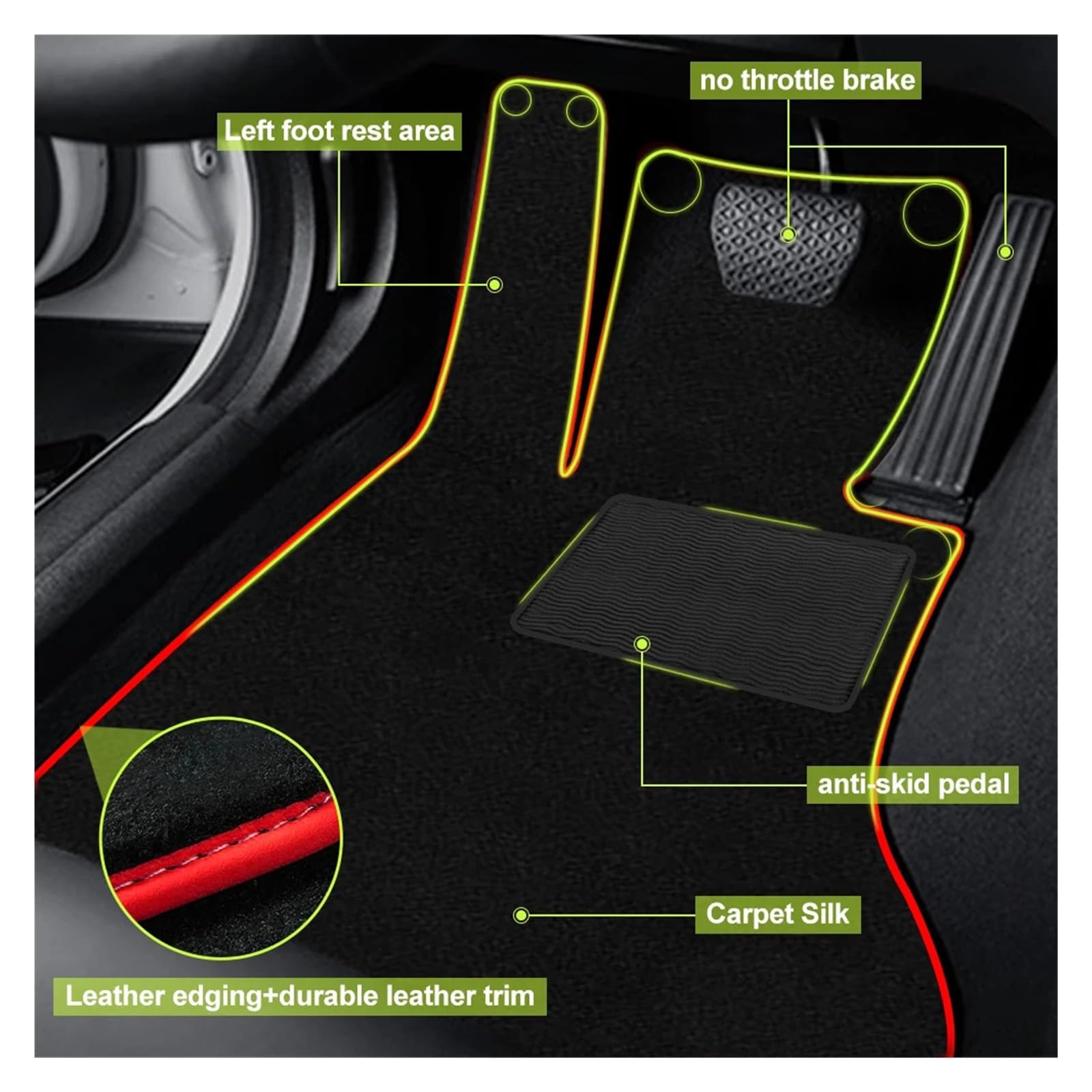 Tappetini antiscivolo, compatibile con Ford, Fiesta CB1 CCN | Tappeti neri ignifughi per file anteriore e posteriore, stile piatto con superficie impermeabile(Red)