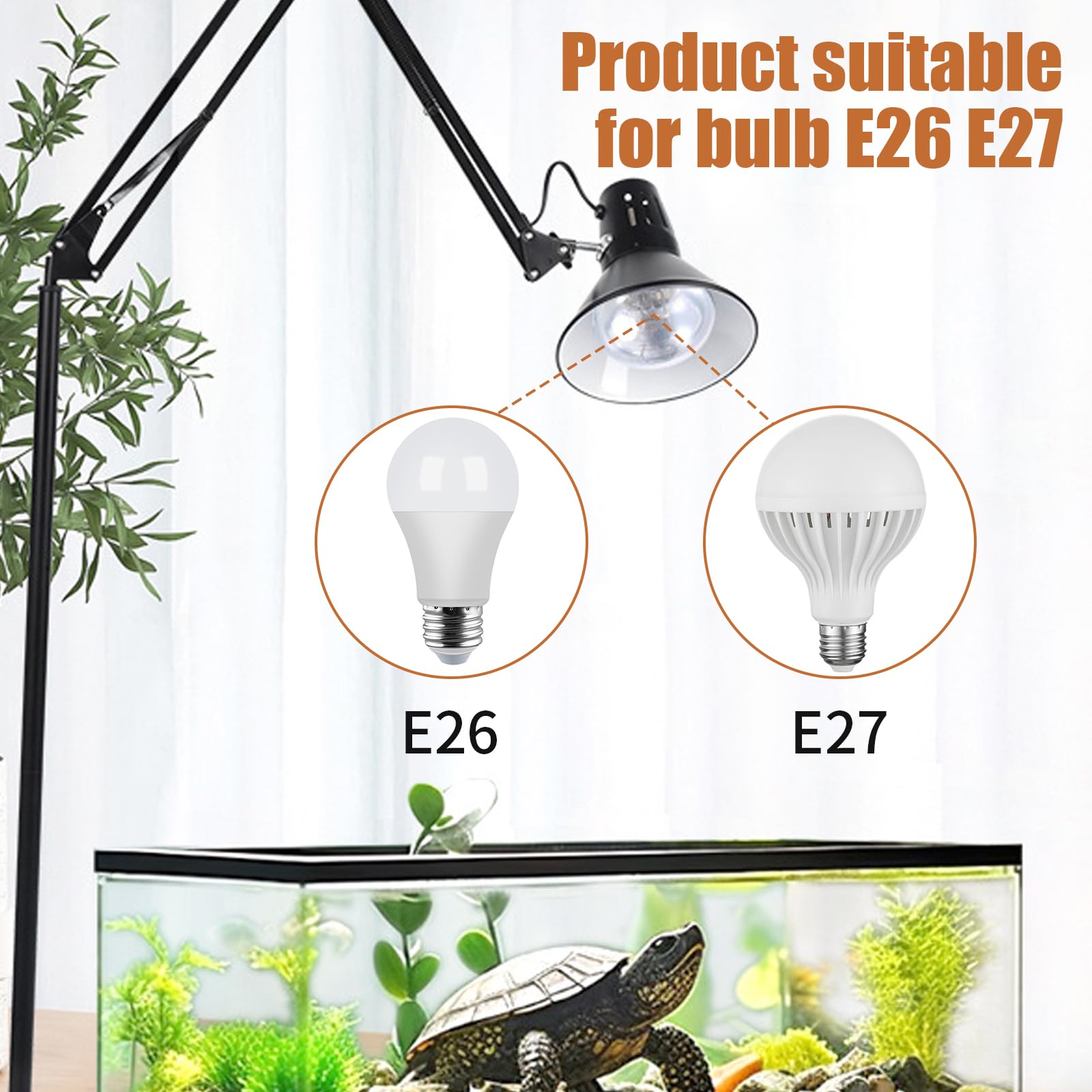 Reptilien Wärmelampenständer, Reptilien Lampenständer mit Lampenschirm, Verstellbarer Schwenkarm Terrarium Lampe Halterung, E27 Keramischer Lampensockel (140CM)