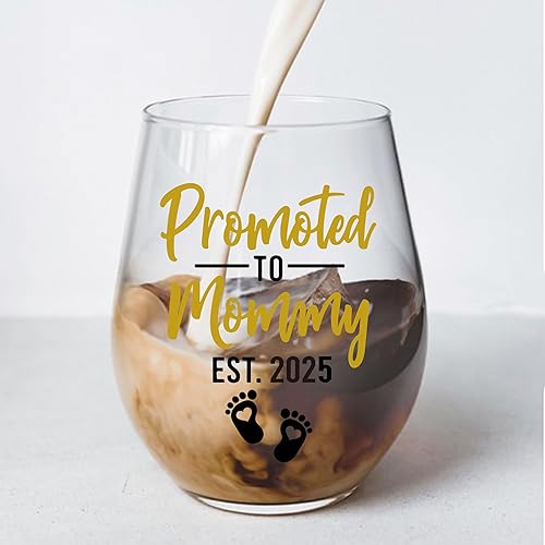 Miniatura 3 de Copa de vino promovida a mamá con caja de regalo, juego. Divertidos regalos para mamá para mujeres, abuela, madre, madre primeriza, abuela, perfecto