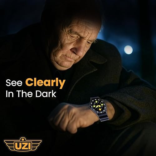 Miniatura 9 de Uzi Reloj suizo de tritio militar para hombre, esfera negra, correa de goma y nailon, resistente a los arañazos, resistente al agua 20ATM, cuarzo