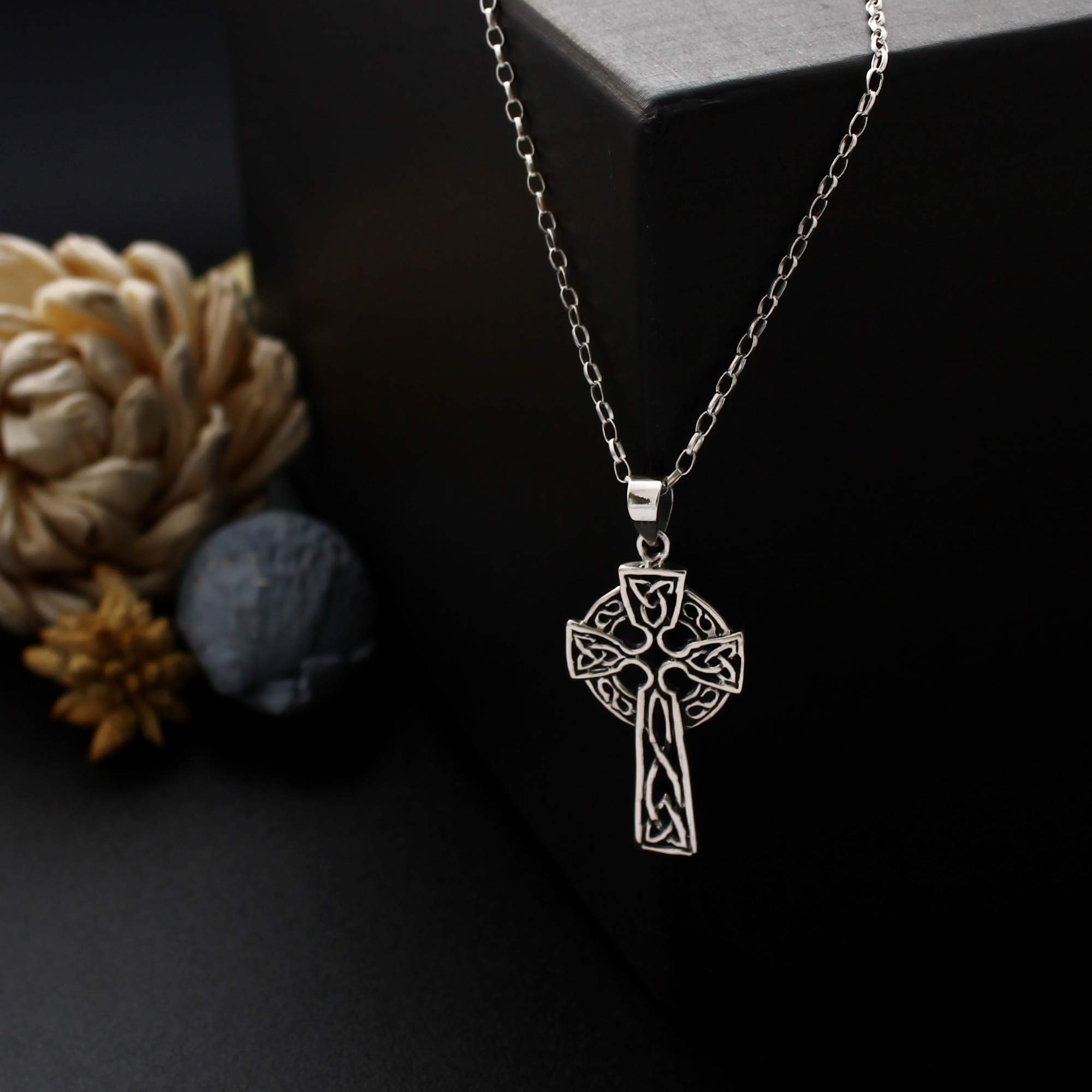 Sterling Silver Celtic Cross Pendant Necklace with 18" Silver Chain and