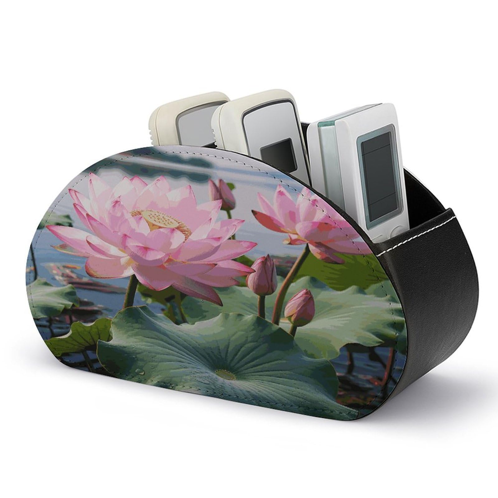 FekiLoot Pink Lotus Flower Remote Control Holder with 5 Compartments Remote Organizer Caddy for Table TV Remote Caddy Storage Box Tray Fits Media Controllers Office Supplies