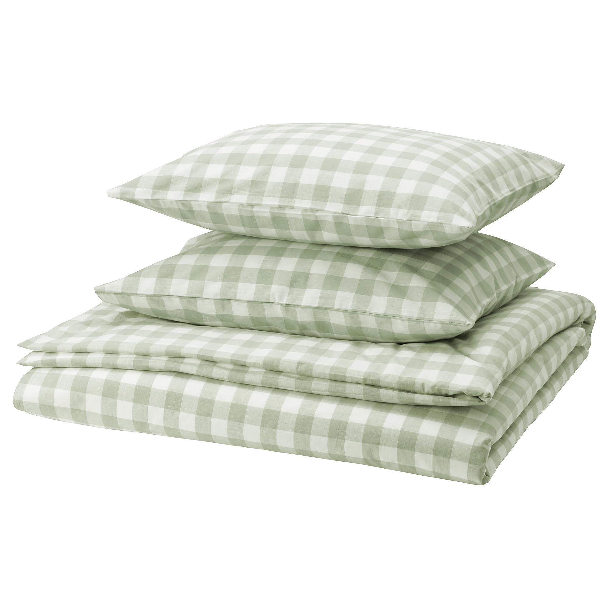 Housse de couette 240x220 cm avec 2 taies d'oreiller carreaux gris vert blanc