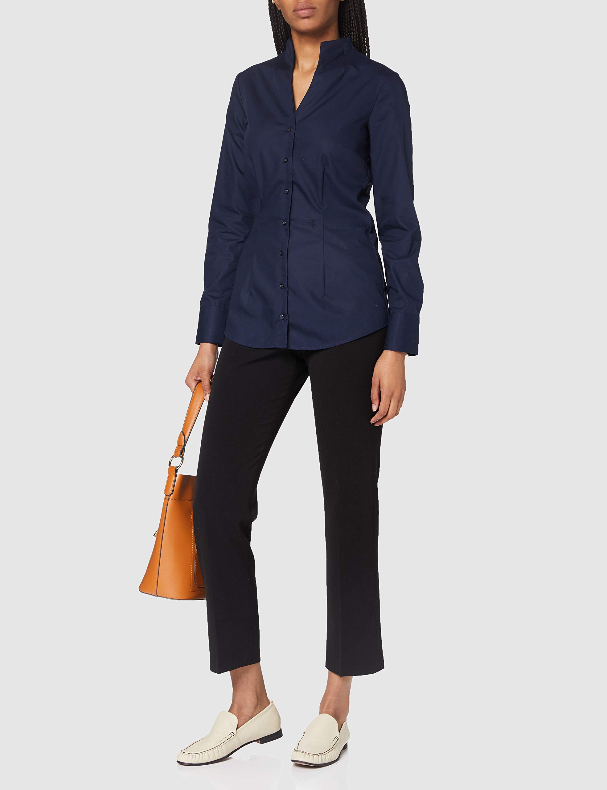 Seidensticker Damska bluzka - bluzka miejska - nie wymaga prasowania - bluzka z kołnierzem kielichowym - krój slim fit - długi rękaw - 100% bawełna, granatowy, 38