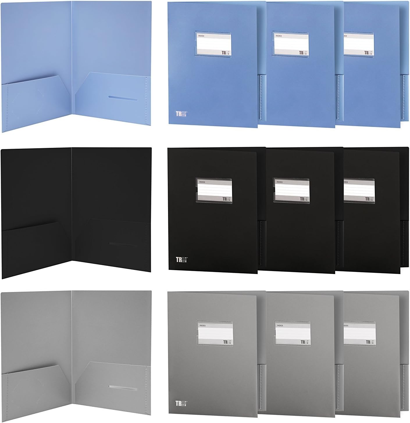 TRUETREND Durable Two Pocket Folder | Heavy Duty Polypropylene Waterproof Design – Twin Pockets and Business Card Slot – Perfect for School, Office and Home Filing + 3 Assorted Colors, Box of 12