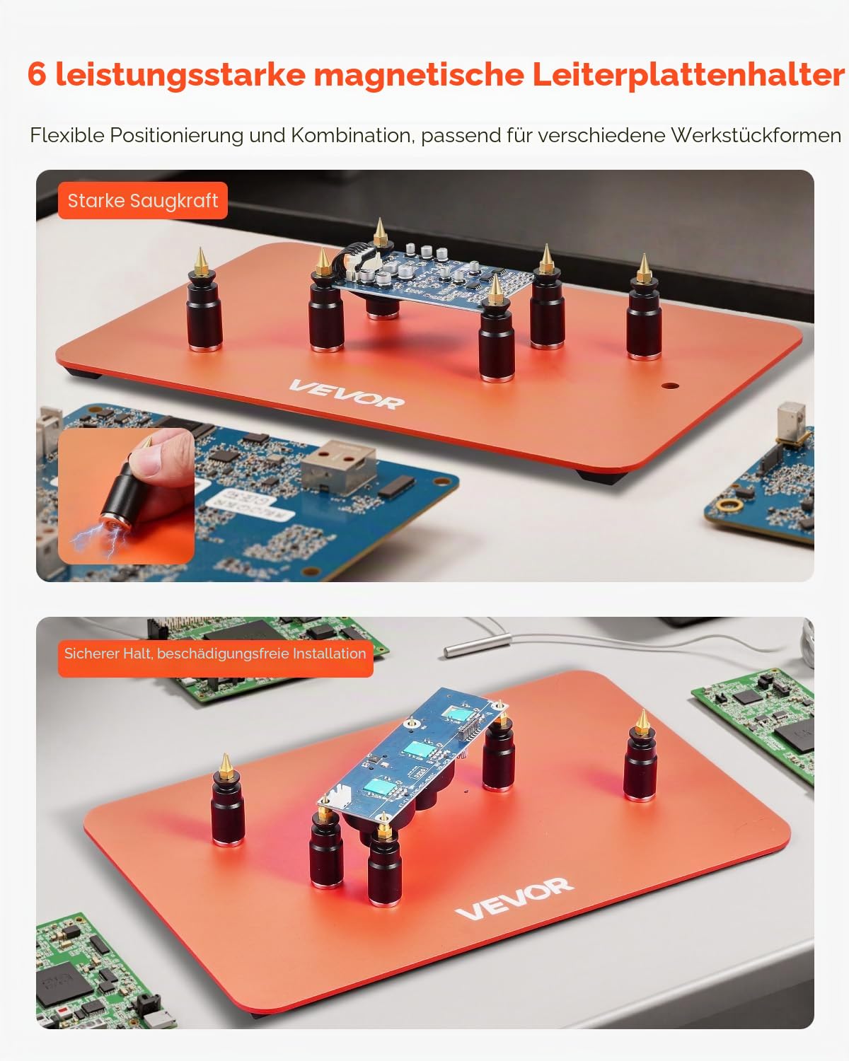VEVOR Löthilfe dritte Hand, Magnetische Lötstation, 4 flexiblen Armen, mit 6 PCB-Säulenhaltern & 360-Grad-Heißluftpistolenhalter, Helfende Hand für elektronische Reparaturarbeiten, 279x178x3mm