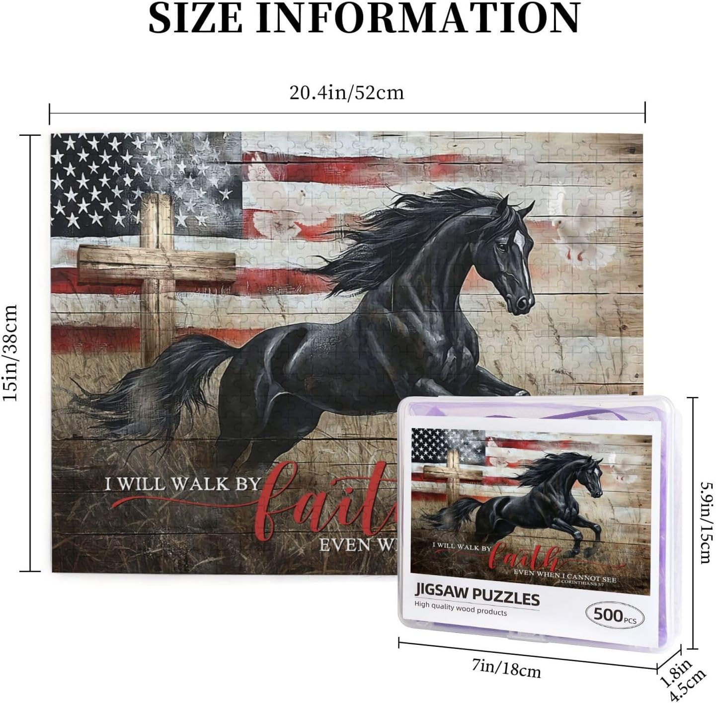 Horse Puzzles for Adults 500 Piece Farmhouse Cross Christian Puzzles Religious Inspirational Scripture Jigsaw Puzzles Bible Faith Catholic Cross Puzzle