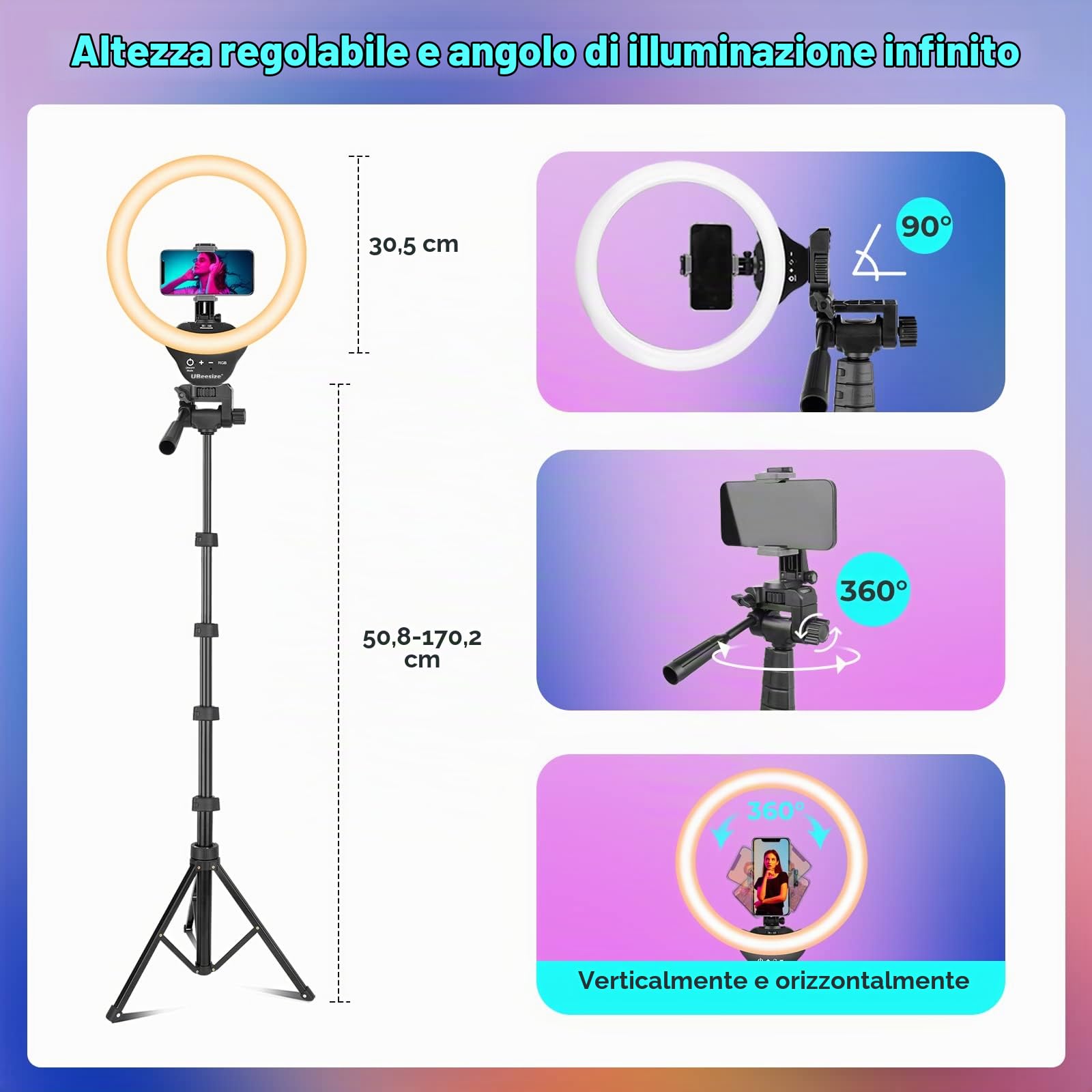 UBeesize Ring Light 12 Pollice RGB Ring Light Treppiede 170 cm con otturatore remoto 3 Colori e 35 RGB Modello Dimmable Selfie Ring Light per Selfie, Live Stream, Trucco, Tik Tok, YouTube