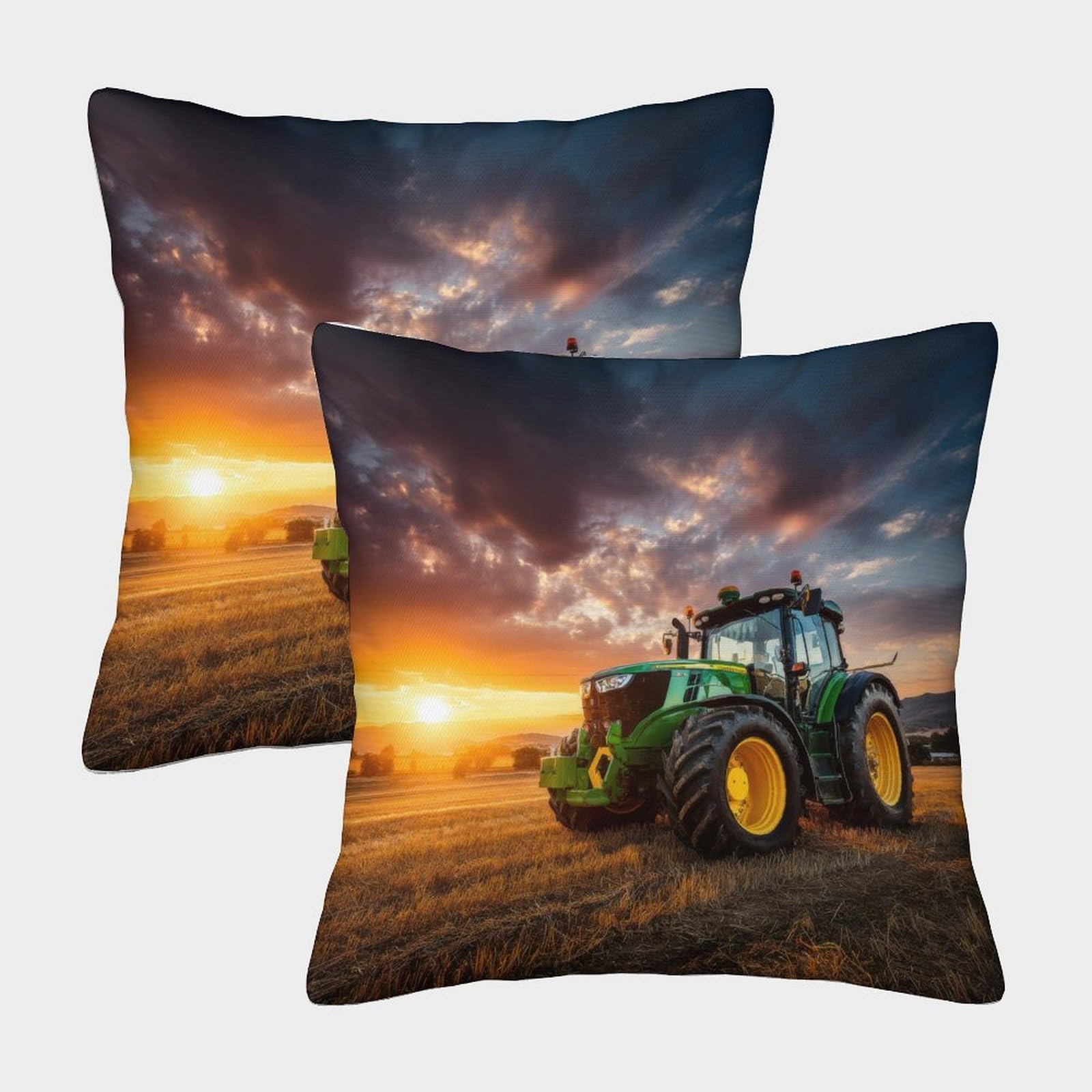 QFVANSIYO Countryside Sunset 3D Printed Tractor Pillowcase Microfiber Bedroom Decor Farming Style Pillow Cover for Adults Teens 40x40cm