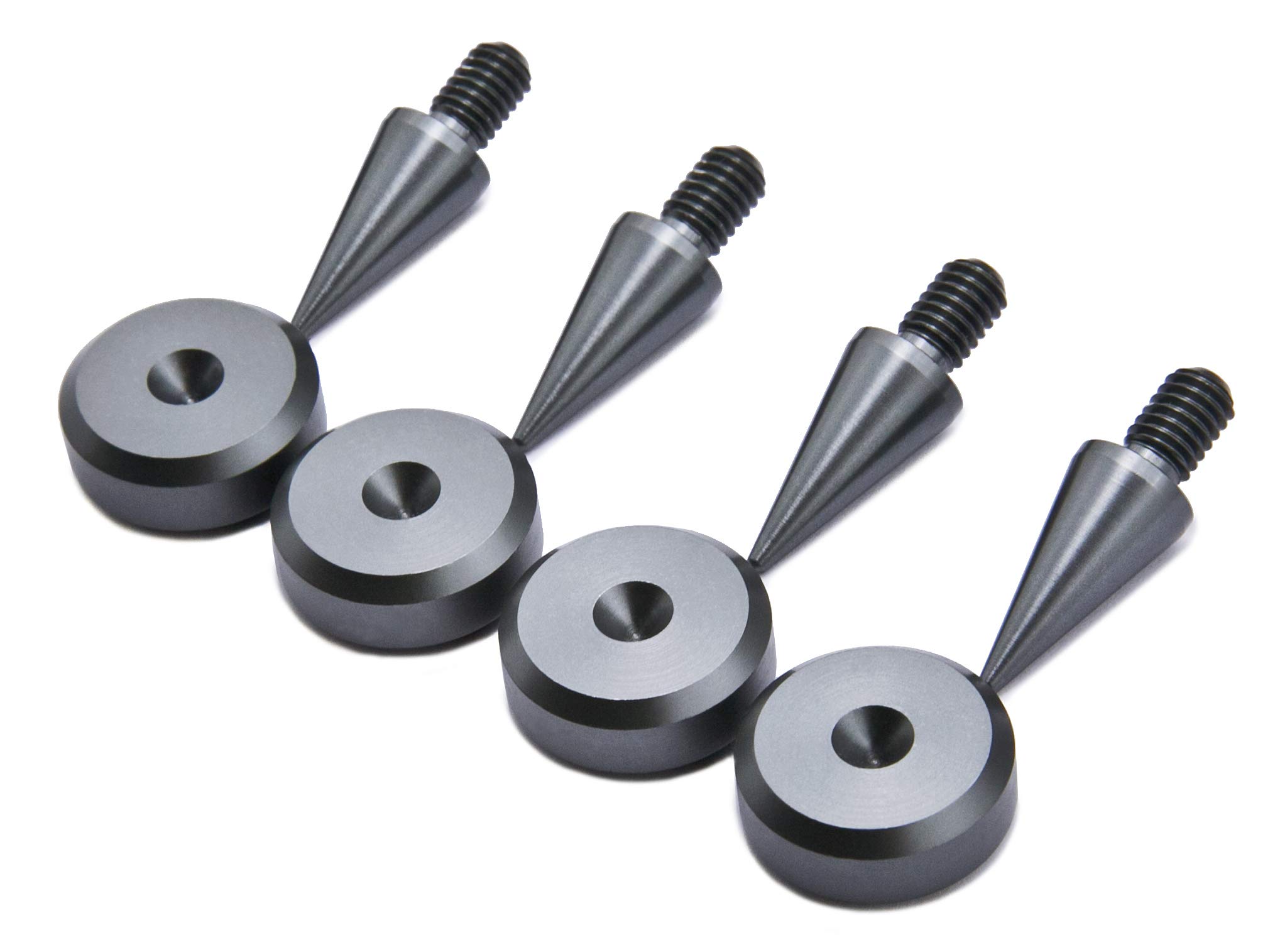 PrecisionGeek Kolce głośnikowe M6 z podkładkami izolacyjnymi 20 mm, zestaw 4 kolców + 4 podkładki, anodowane aluminium, szare, głośniki HiFi, stojaki AV, subwoofery i sprzęt audio, nóżki