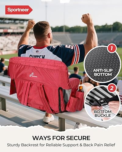 Miniatura 5 de Sportneer - Paquete de 2 asientos para gradas de estadio, con respaldo, soporte para espalda, cojín ancho acolchado y reposabrazos para eventos