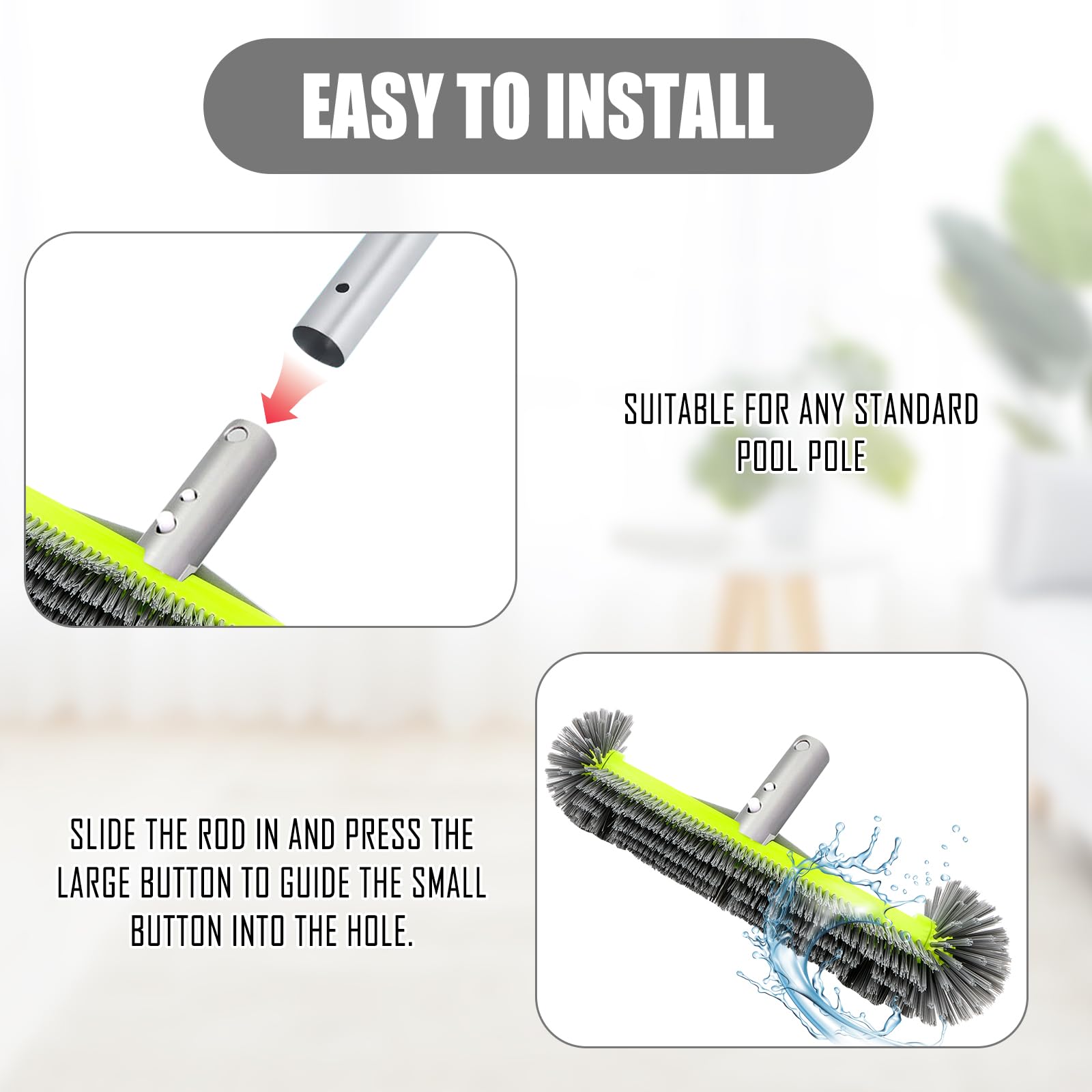 Brosse de nettoyage pour piscine 43 cm Poils avant Clip EZ Poignée aluminium