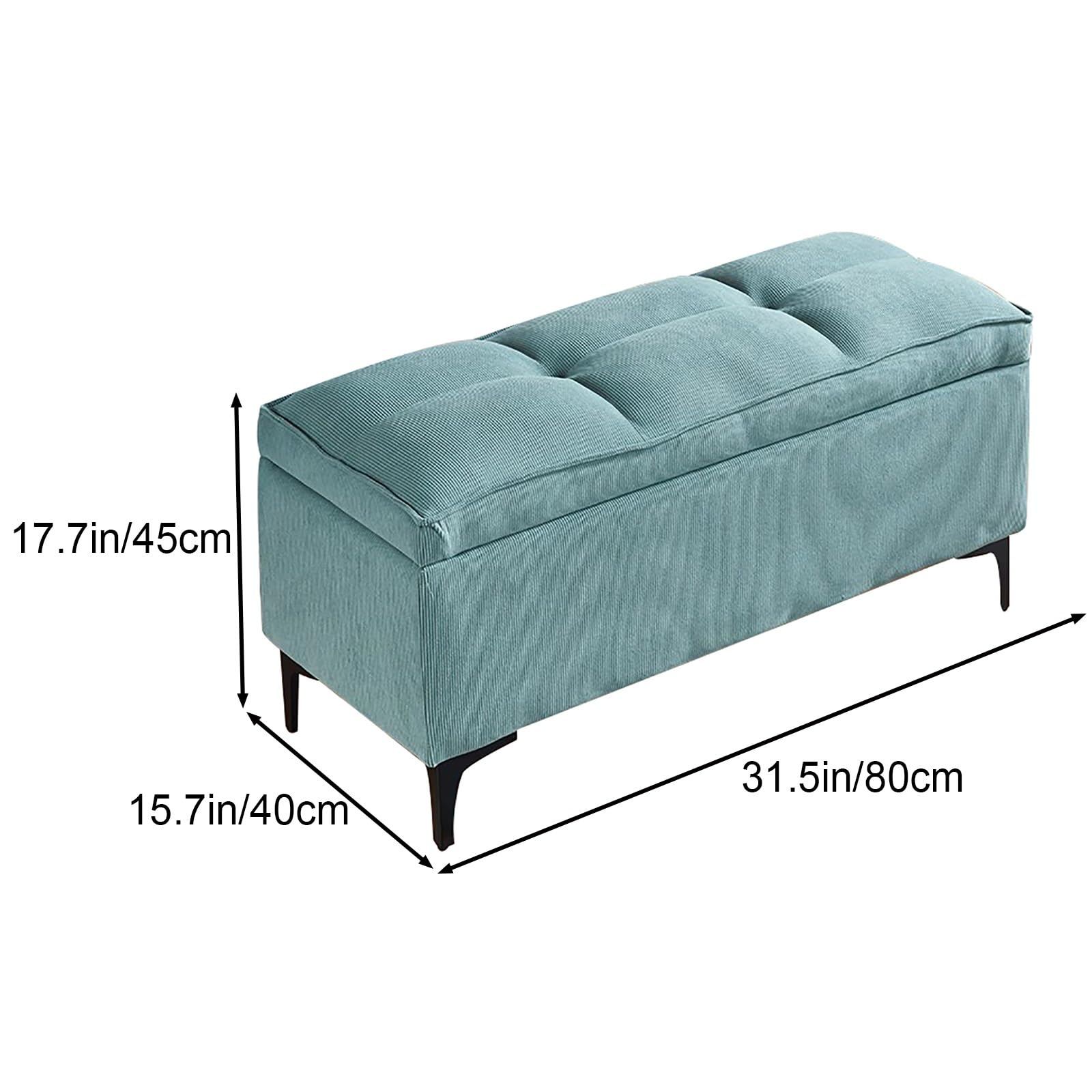 Bancos de Almacenamiento de Pana, Banco de Entrada, Puff Almacenaje al Pie de la Cama, para Dormitorio, Guardarropa y Sala de Estar(Blue,31.5in/80cm)
