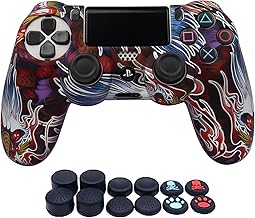 RALAN Dragon Design Controller Skin Silicone for PS4, Non-Slip Grip Cover Protector Compatible with Playstation 4/PS4 Slim/PS4 Pro Controllers with 12 Thumb Grip Caps