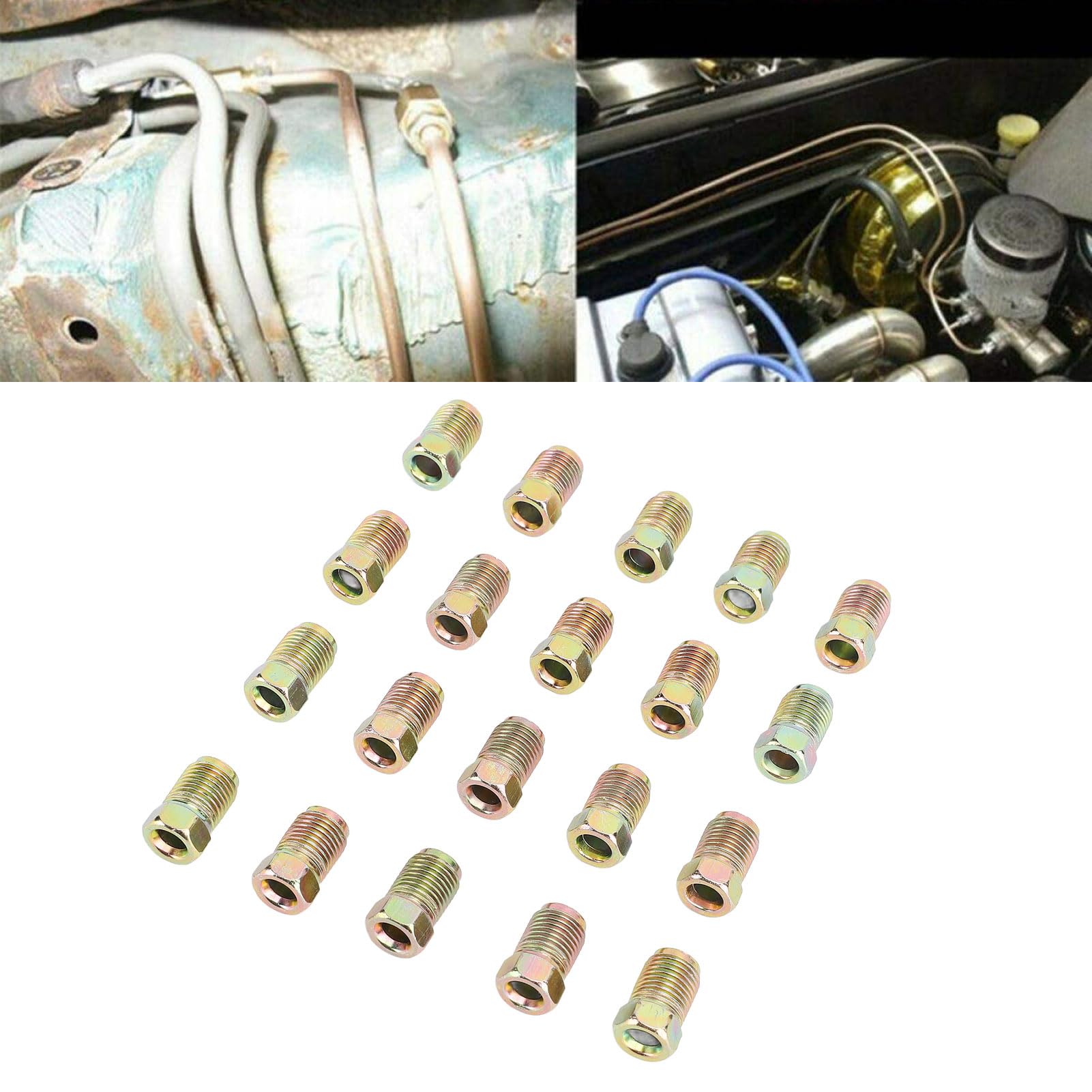 Raccordi per Tubi Freno 20 Pezzi M10 X 1 Mm Raccordi Svasati Metrici Invertiti per Tubi Freno 3/16 Pollici, per la Maggior Parte dei Veicoli, Facile Installazione e