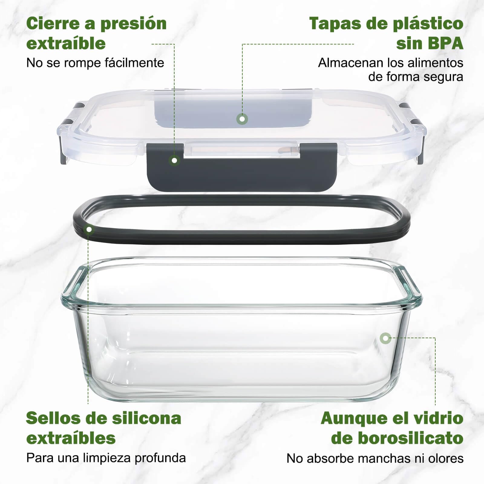YASHE 12 Piezas Recipientes de Vidrio con Tapas Herméticas, Reutilizables, Apto para Microondas, Horno, Congelador y Lavavajillas - Sin BPA Fiambrera Cristal, Ideal para Conservación de Alimentos