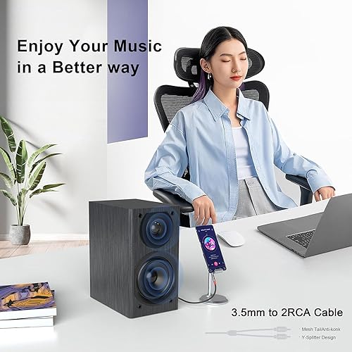 Miniatura 6 de ANYPLUS 2RCA a 0.138 in, 1M 18 a RCA 2-Macho Cable trenzado de alambre de pescado Cable auxiliar RCA para Smartphone, tableta, HDTV o altavoz