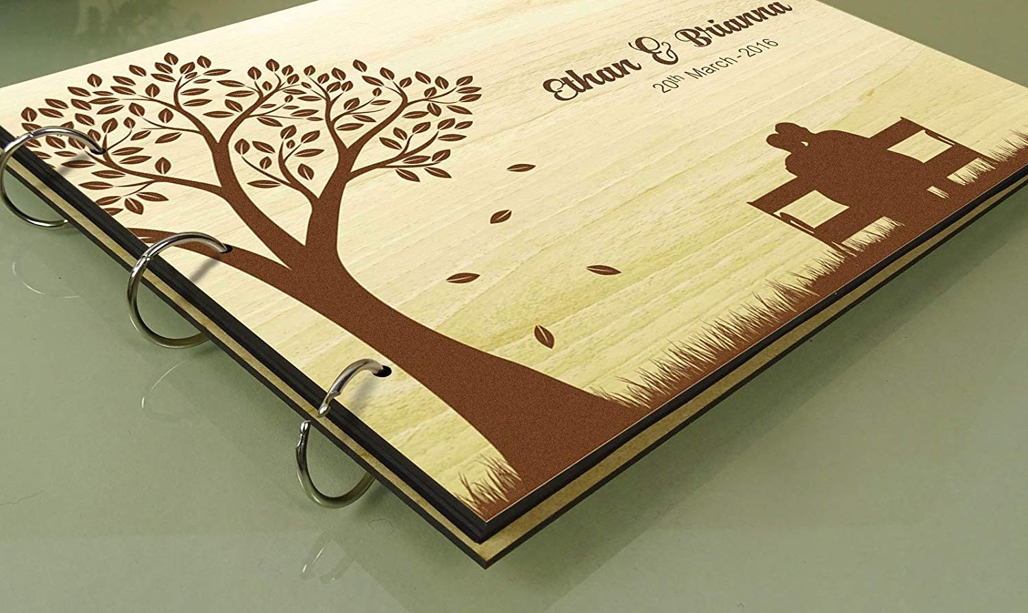 Album Matrimonio Con Silhouette Sposi, Personalizzabile, Guestbook Beige, 80 Pagine Vuote, Formato Large 22,8x30,5 Cm (9x12 Inches)