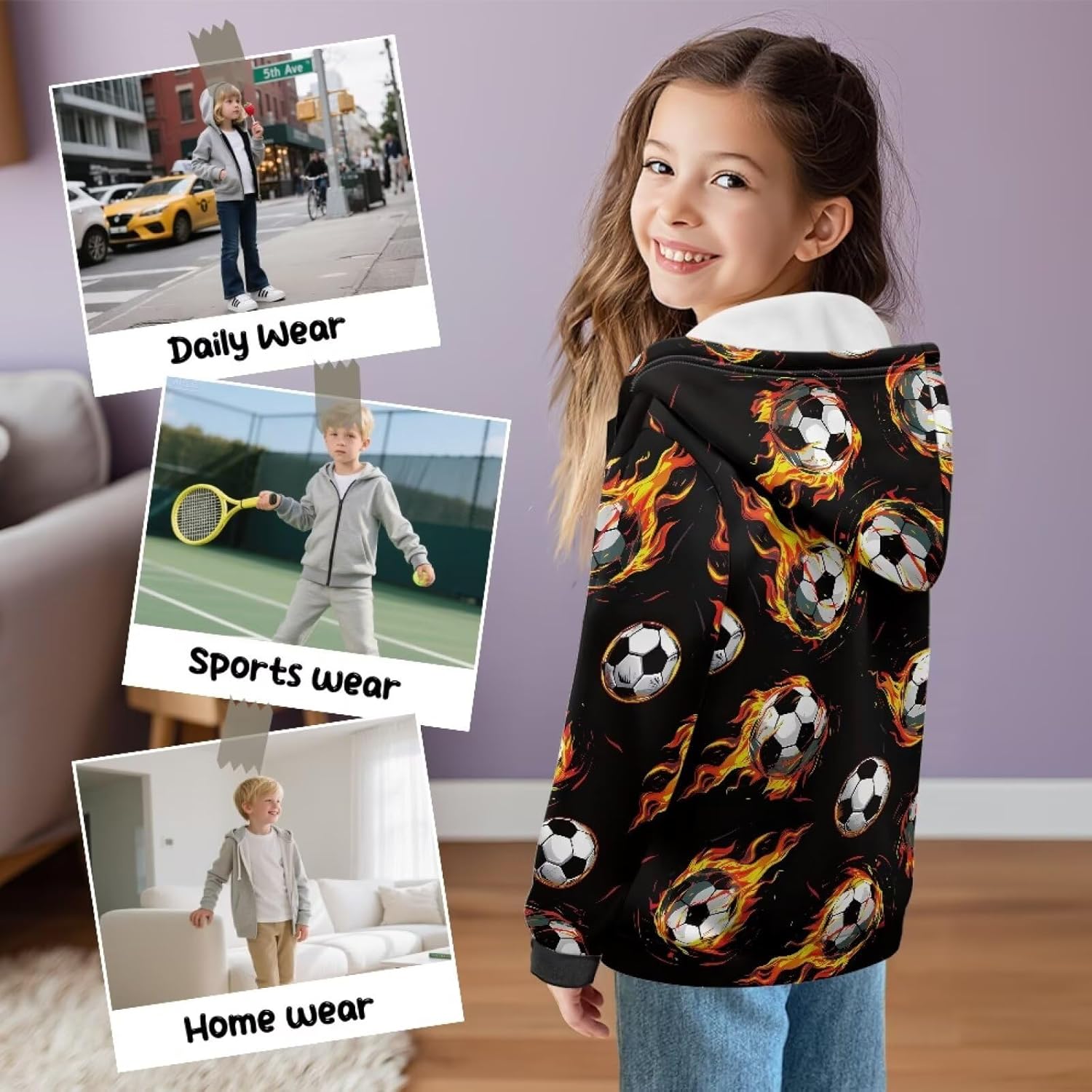 6-16 Years Boys Girls Zip Up Hoodies Sweatshirts 3D Printed Cute Pullover Jacket with Pockets