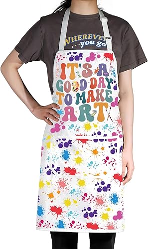 Miniatura 3 de WZMPA Delantal para pintores de artistas con bolsillos, es un buen día para hacer arte, delantal ajustable para profesores, amantes, regalo para
