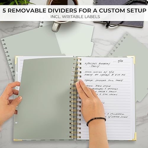 Miniatura 4 de Cuaderno estético grueso en espiral con divisores para mujer, moderno libro de notas de lino con 300 páginas forradas y pestañas, perfecto para