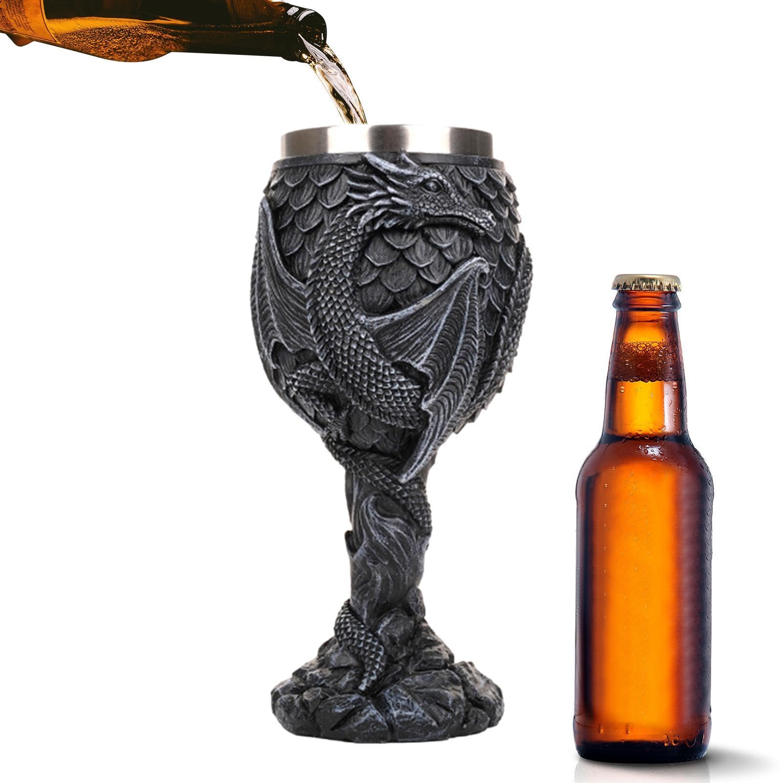 Verre à Bière,Tasse De Crâne Gothique 3D En Résine, En Acier Inoxydable, Squelette De Dragon