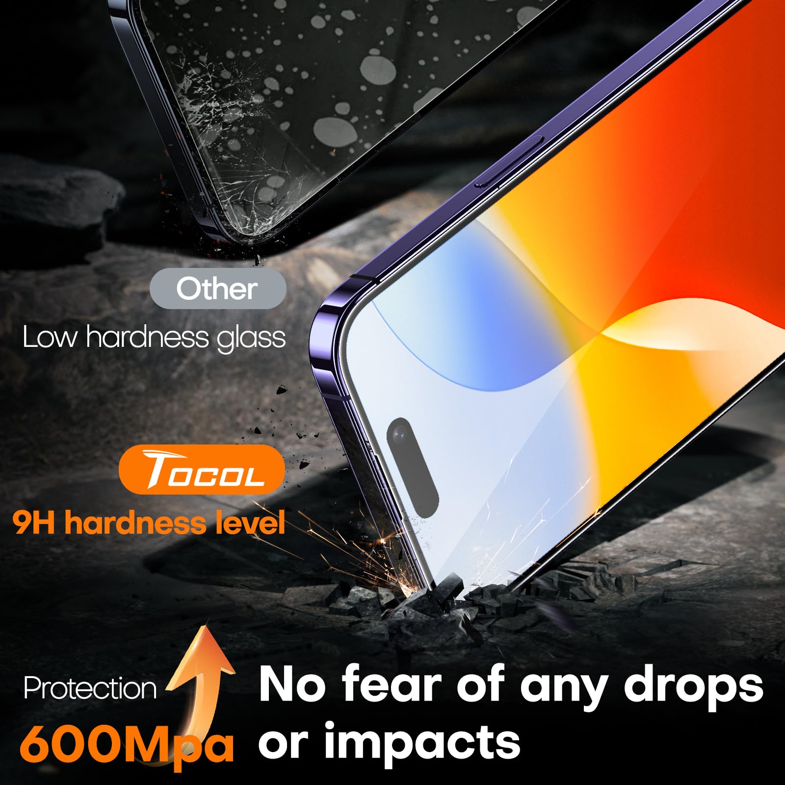 TOCOL Pellicola Protettiva per iPhone 14 Pro 6,1 Pollici, Rimozione Automatica Della Polvere, Installazione Rapida, Copertura Completa, Senza Bolle, Durezza 9H Vetro, 2 Pezzi