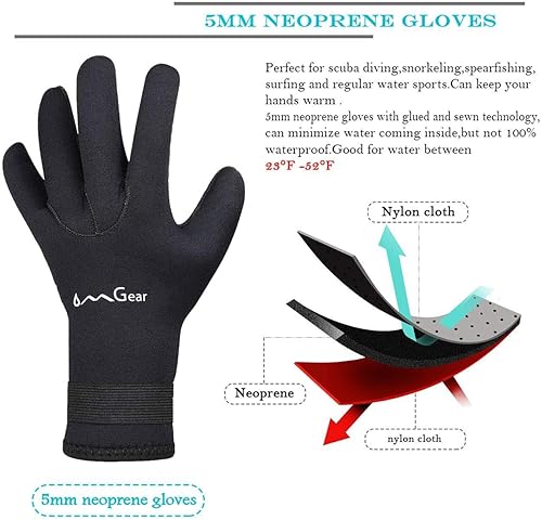 Vista 16 de OMGear Guantes de neopreno de buceo, guantes de neopreno de 0.118 pulgadas (0.118 in) térmicos flexibles con correa ajustable para la cintura