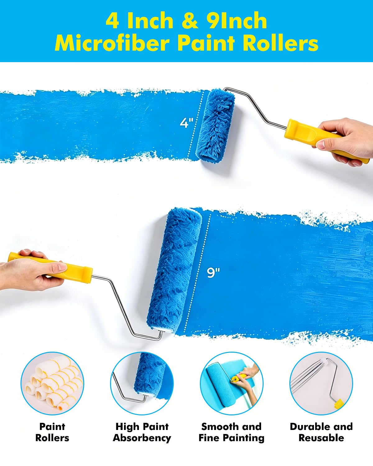 32-teiliges Farbroller-Set mit Verlängerungsstange, Farbroller, Rahmen, Pinsel, Tablett und Liner, professionelles Malerzubehör für Wände, Decken, Haus, Innenraum