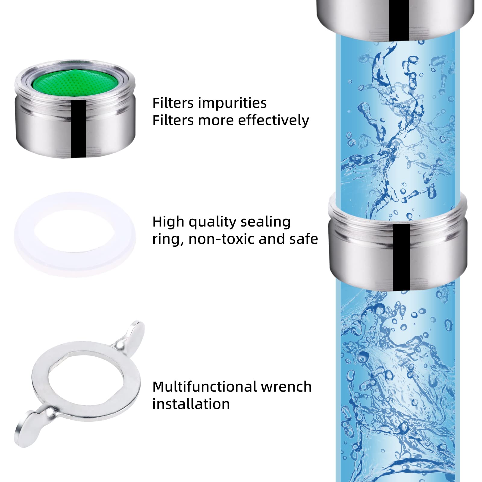 Aeratore Per Rubinetto M24 In Acciaio Inox - Con Filtro ABS, Risparmio Idrico, Per Cucina E Bagno - Foto 11