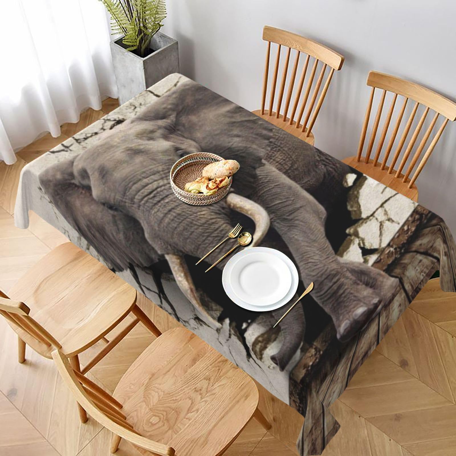 BNVSADC Broken wall elephant Printed Rectangle Tablecloth 228x152 CM, Water Resistant Polyester Table Cloth Decorative Fabric Table Covers for Kitchen Dining Table Parties Camping