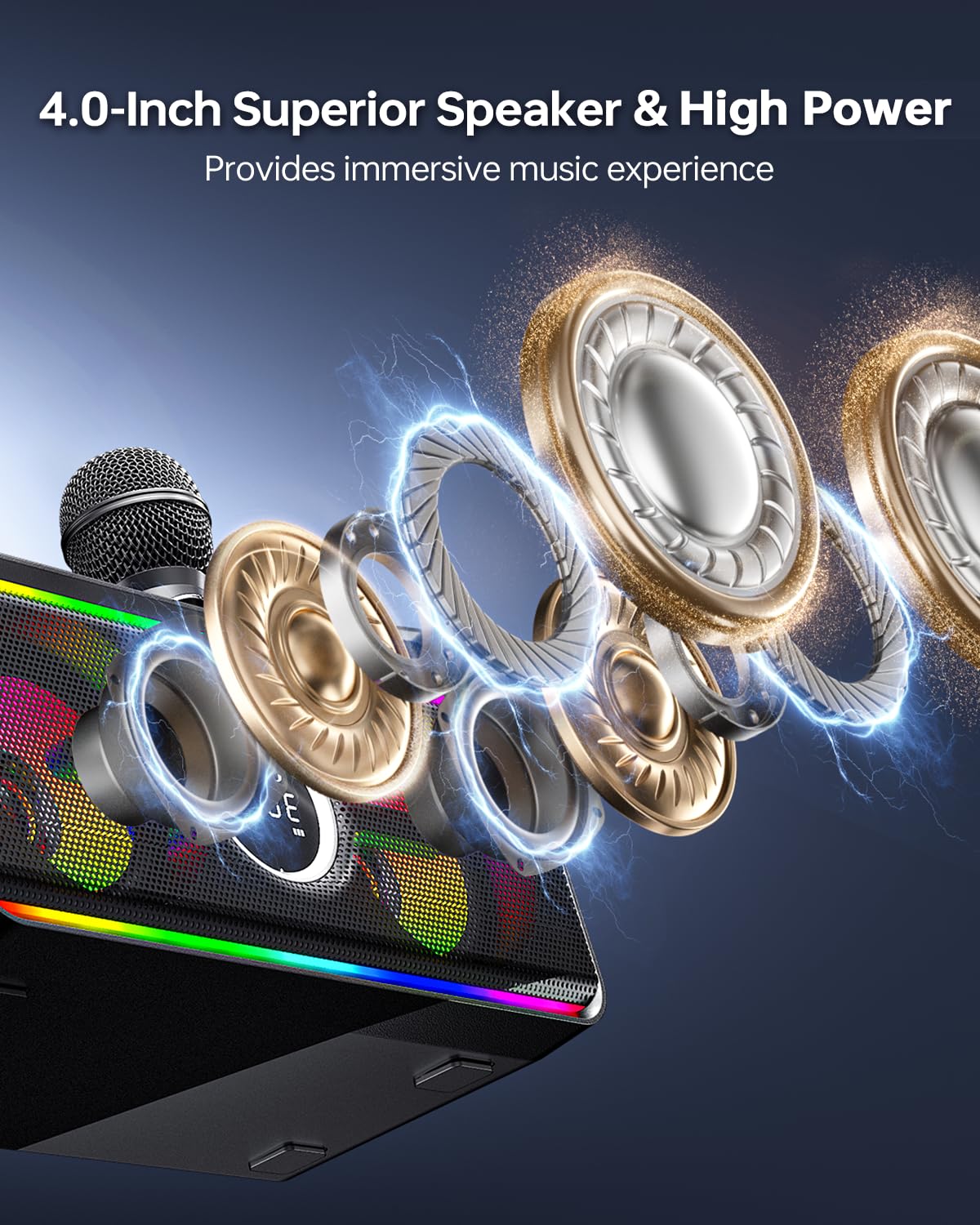 216 Macchina per Karaoke Bluetooth per Adulti e Bambini con Custodia e Stazione di Ricarica, Potente Sistema Karaoke, 12 ore di Riproduzione, Microfono Wireless Ricaricabile